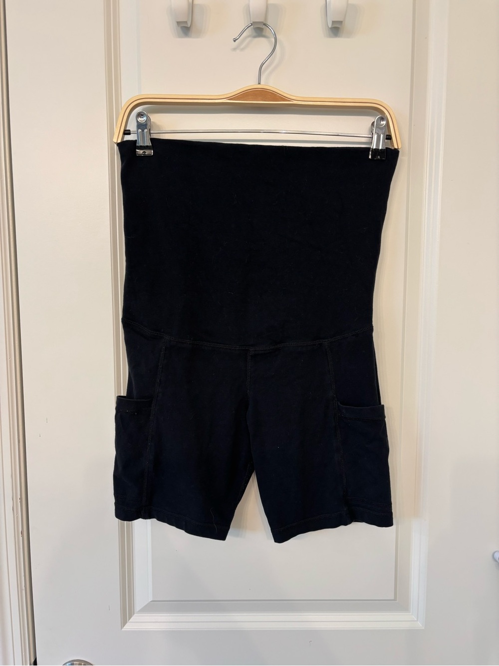 High-Waist Maternity Black Women’s Shorts with Side Pockets